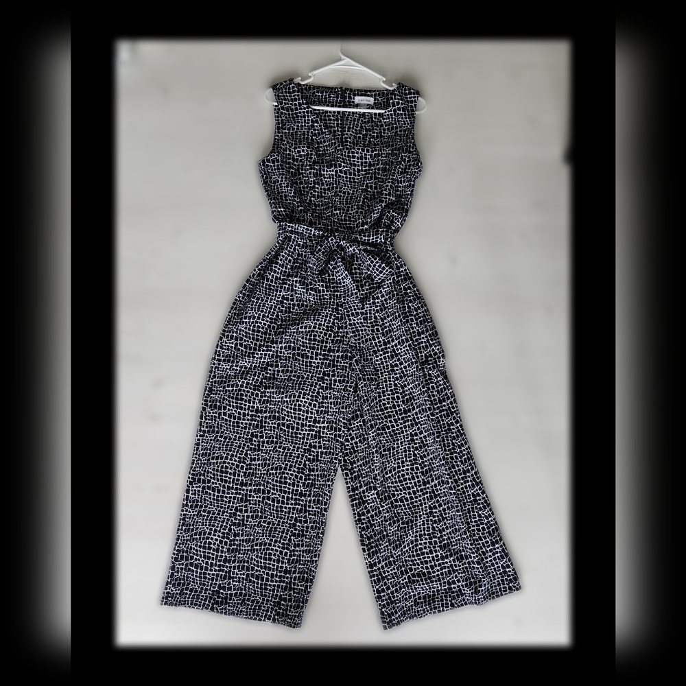 Calvin Klein Jumpsuit | Black and White Abstract Print | Sz 10